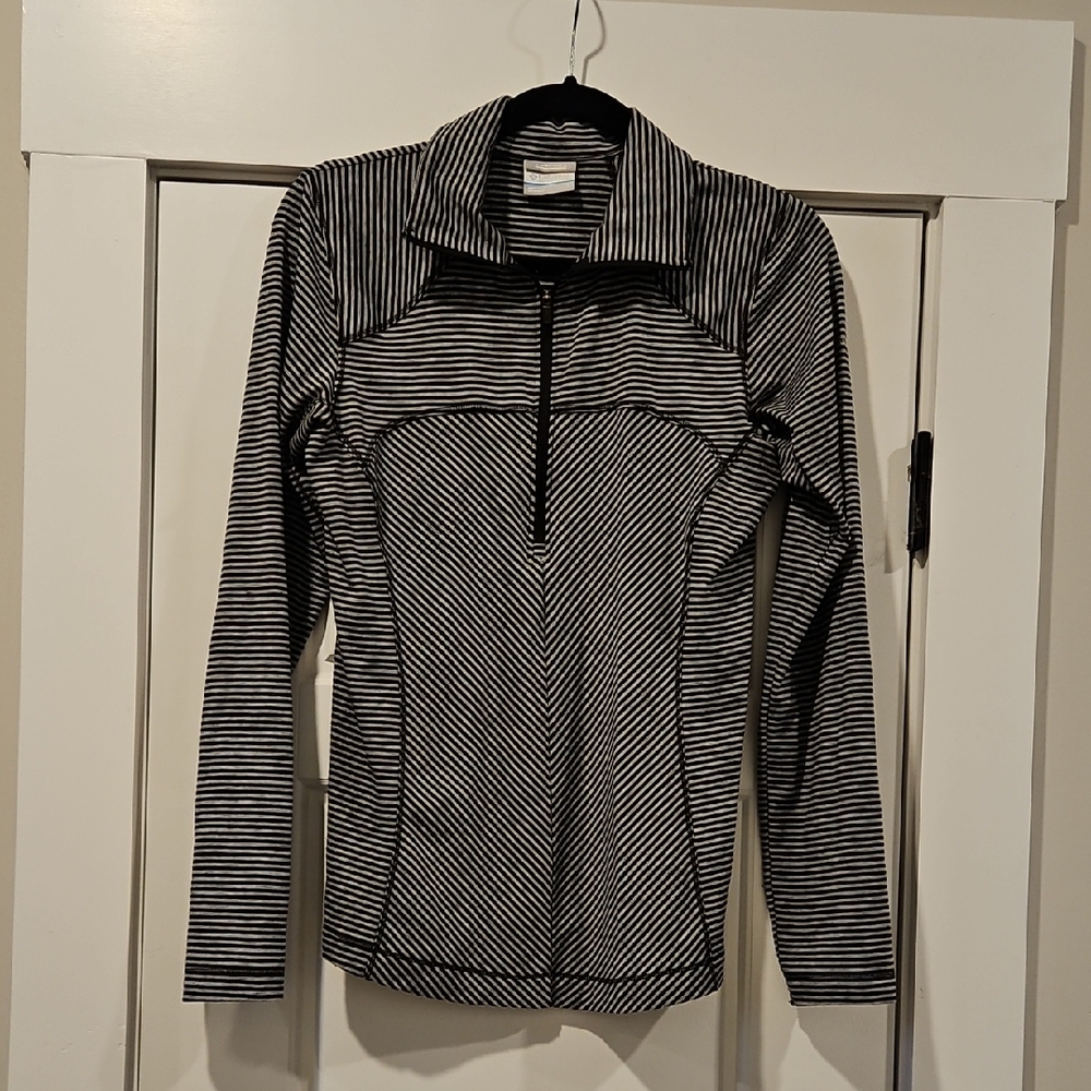 Striped Black and White Long 1/2 Zip Sleeve Top